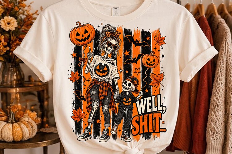Well Shit Halloween Shirt,Skeleton Mom and Son,Spooky Family
