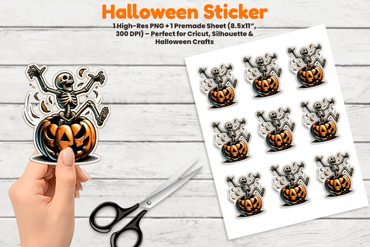 Halloween Skeleton Pumpkin Dance Sticker Sublimation PNG