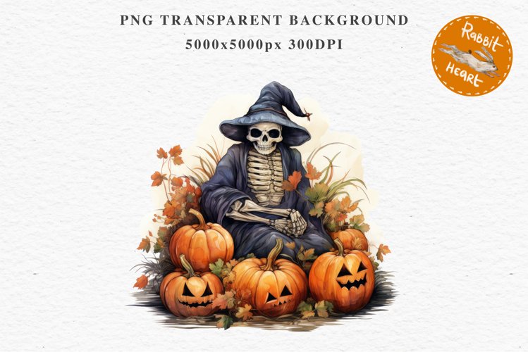 Halloween Skeleton Pumpkin Fall Clipart PNG Scrapbooking