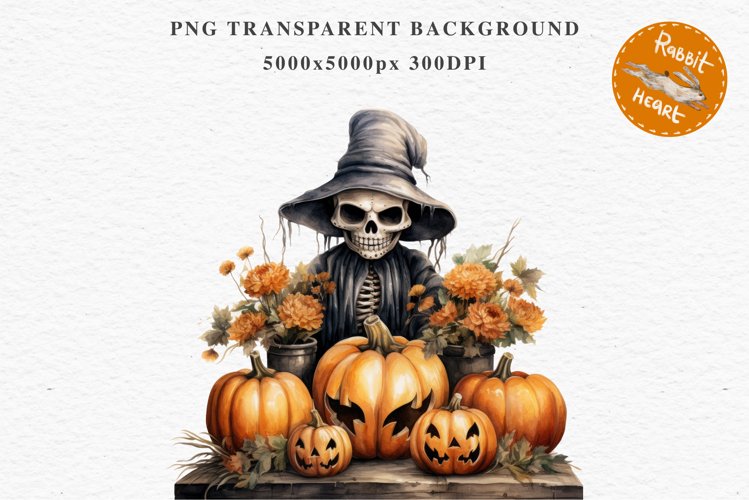 Halloween Skeleton Pumpkin Fall Clipart PNG Scrapbooking