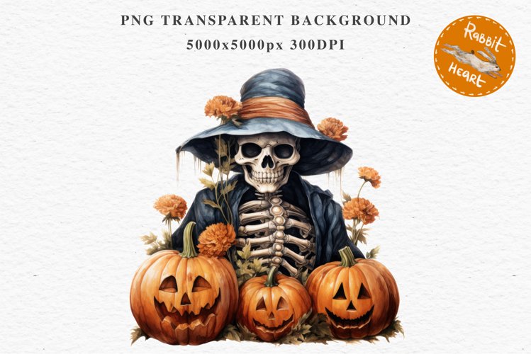 Halloween Skeleton Pumpkin Fall Clipart PNG Scrapbooking