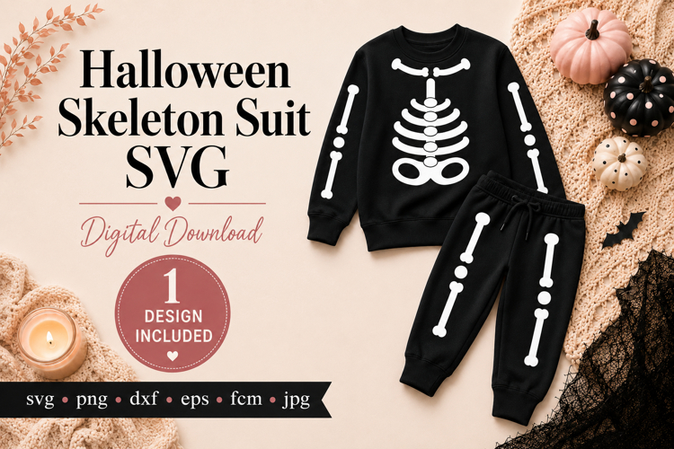 Halloween Kids skeleton costume SVG cut file