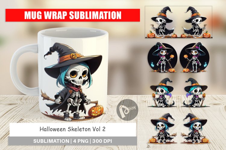 Mug Wrap Design Halloween Skeleton