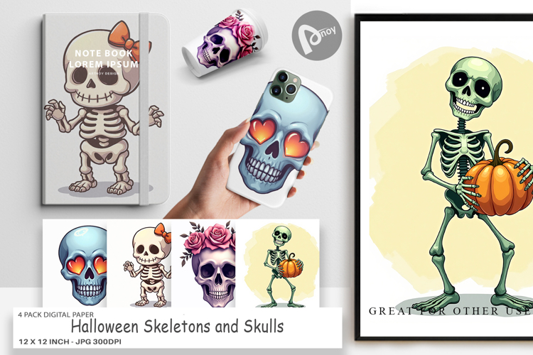 Digital Paper Skeleton Skulls