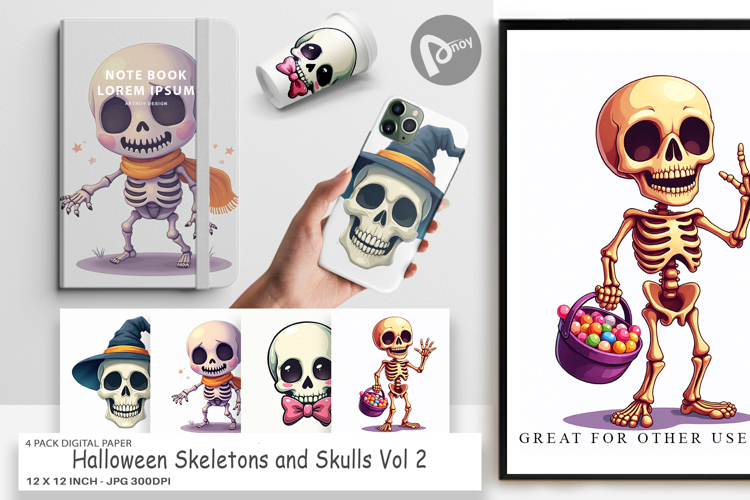 Digital Paper Skeleton Skulls