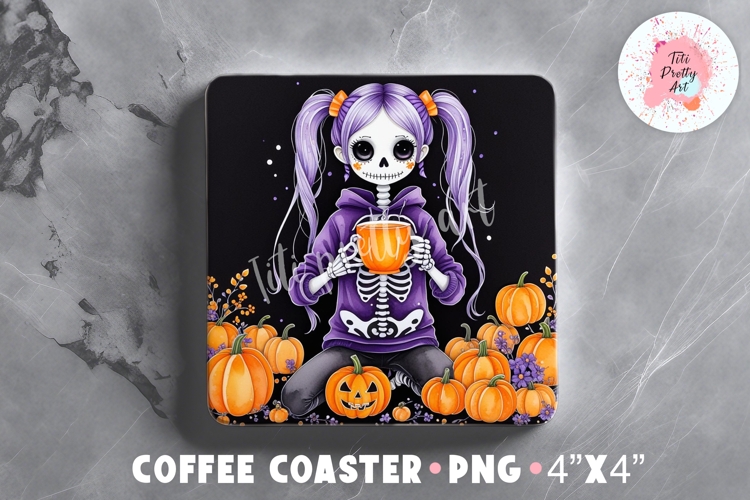 Halloween Skull Square Coaster Sublimation Design Png