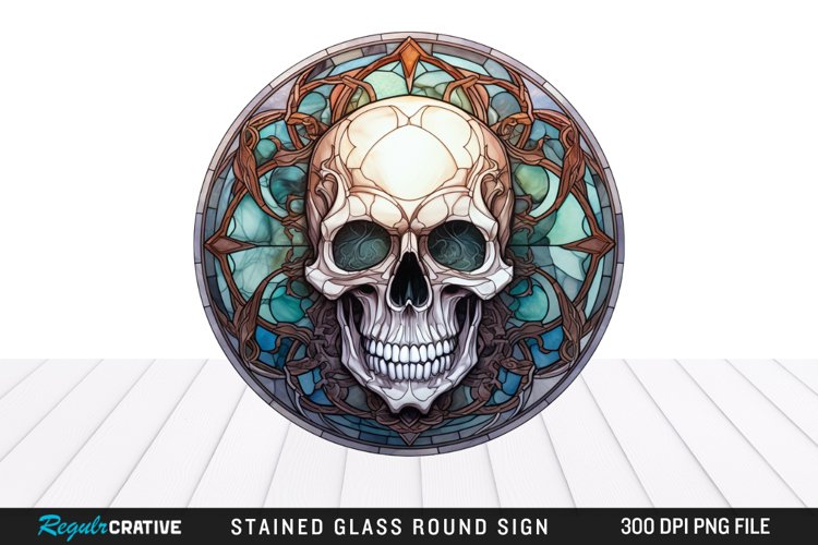 Stained Glass Halloween Skull Wind Spinner Sublimation PNG