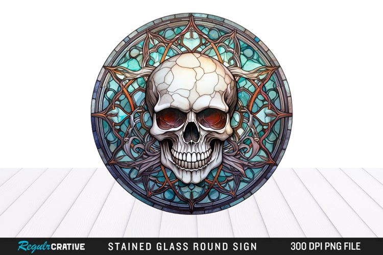 Stained Glass Halloween Skull Wind Spinner Sublimation PNG