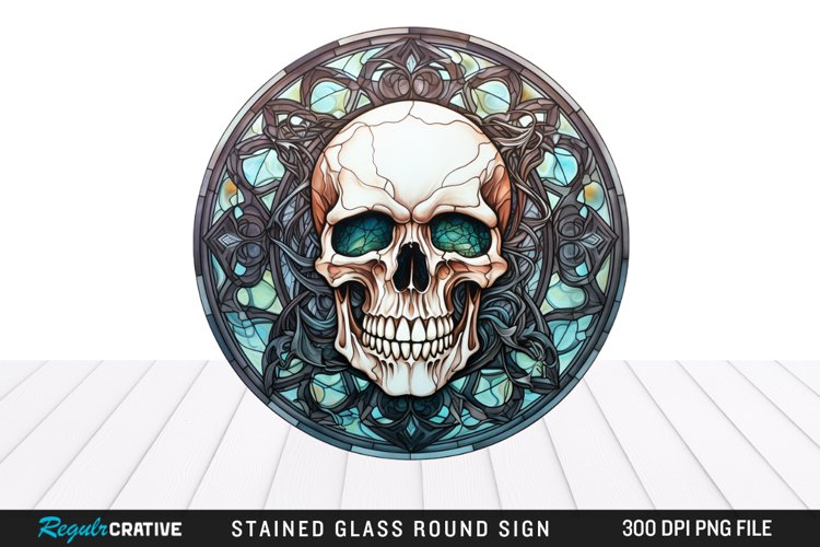 Stained Glass Halloween Skull Wind Spinner Sublimation PNG