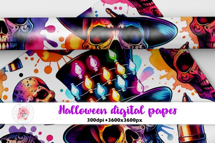 Halloween Skulls Digital Paper PNG