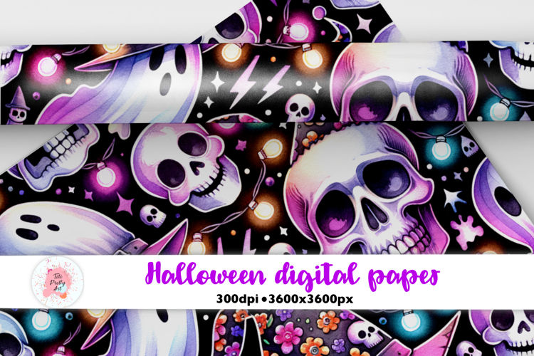 Halloween Skulls Digital Paper PNG
