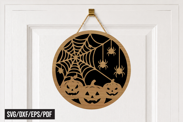 Halloween Spider Web Pumpkin Round Door Hanger SVG