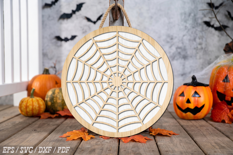 Halloween Spider Web Round Door Hanger SVG, Laser Cut Spider