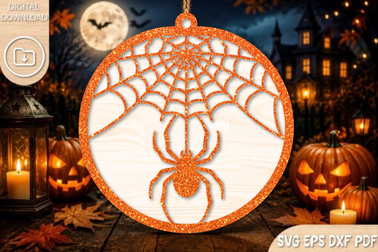 Halloween Spider Web Round Sign SVG