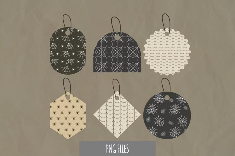 Halloween Spider Web Seamless Pattern Shaped Tags