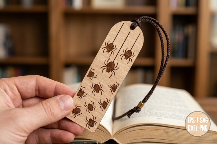 Halloween Spider Wooden Bookmark,Laser Engraved Book Marker