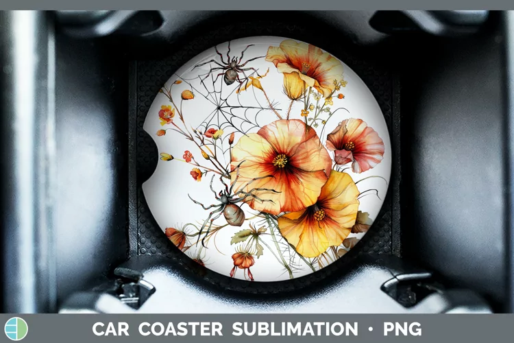 Halloween Spiderweb Flowers Abutilon Car Coaster Sublimation