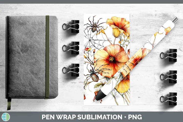 Halloween Spiderweb Flowers Abutilon Pen Wrap Sublimation Ep