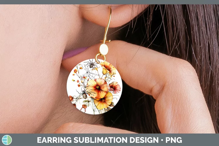 Halloween Spiderweb Flowers Abutilon Round Earrings Sublimat