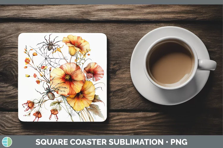 Halloween Spiderweb Flowers Abutilon Square Coaster Sublimat