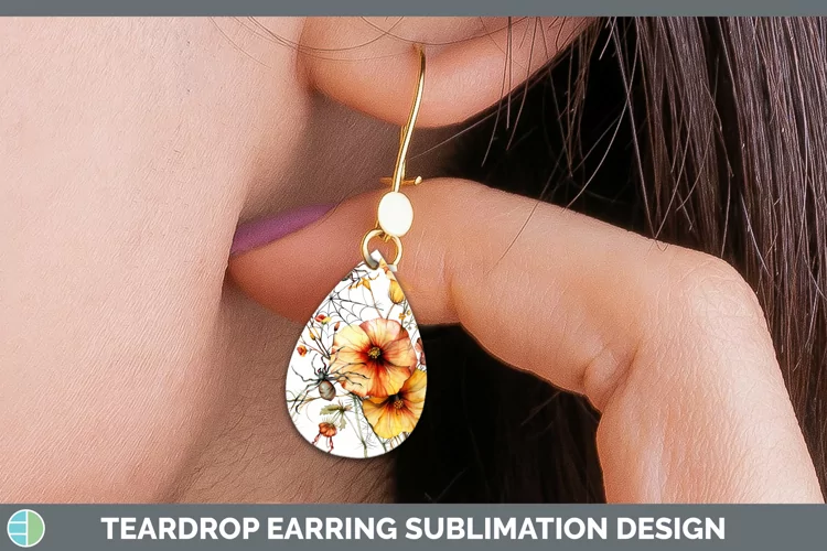 Halloween Spiderweb Flowers Abutilon Teardrop Earrings Subli