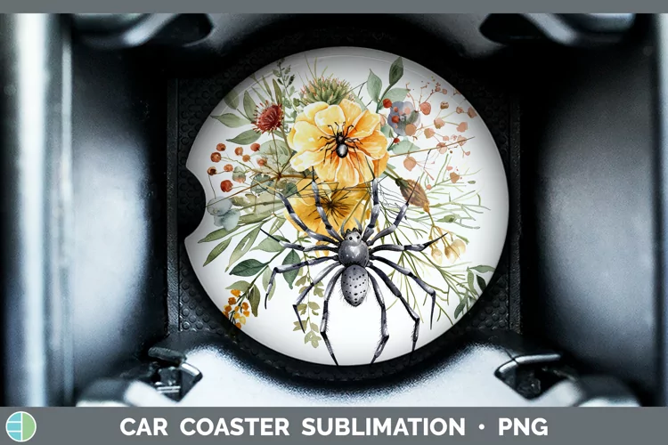 Halloween Spiderweb Flowers Acacia Car Coaster Sublimation C