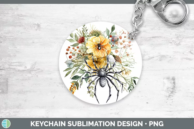Halloween Spiderweb Flowers Acacia Keychain Sublimation Keyr