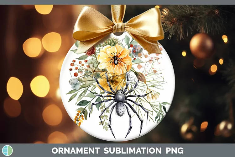 Halloween Spiderweb Flowers Acacia Ornament Sublimation Baub