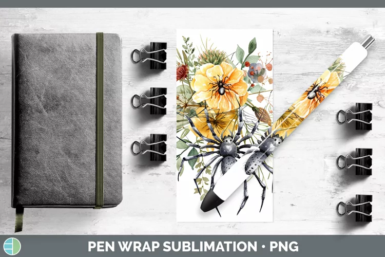 Halloween Spiderweb Flowers Acacia Pen Wrap Sublimation Epox