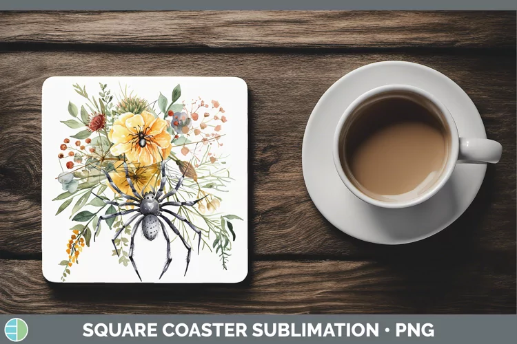 Halloween Spiderweb Flowers Acacia Square Coaster Sublimatio