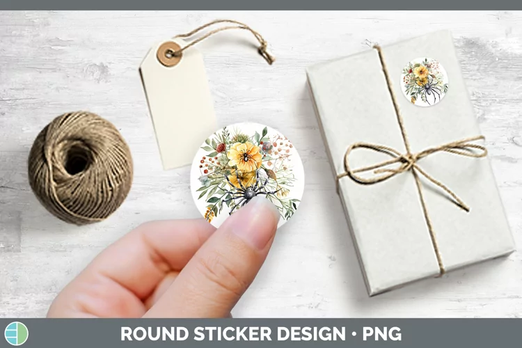 Halloween Spiderweb Flowers Acacia Stickers | Round Labels D