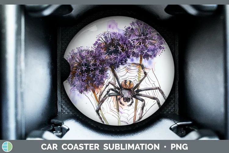 Halloween Spiderweb Flowers Allium Car Coaster Sublimation C