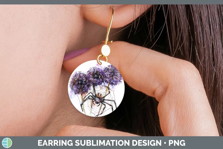 Halloween Spiderweb Flowers Allium Round Earrings Sublimatio