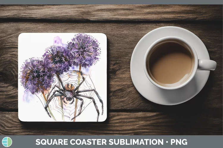 Halloween Spiderweb Flowers Allium Square Coaster Sublimatio