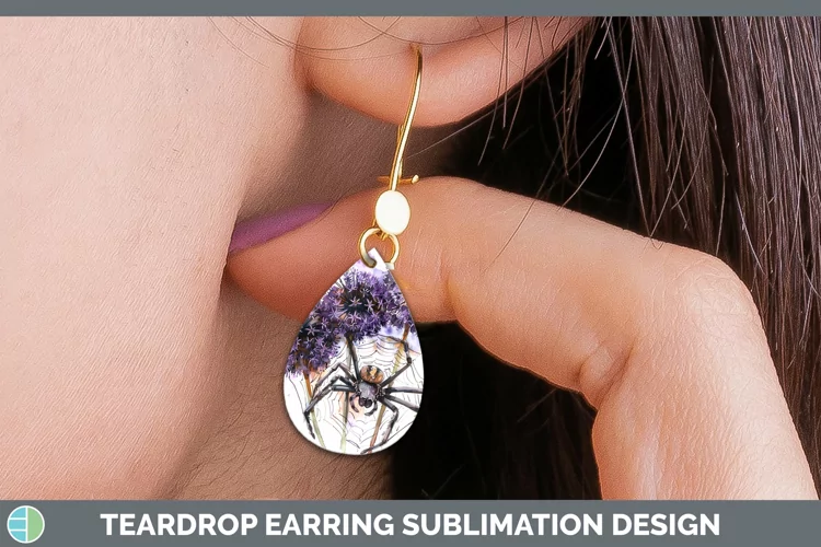 Halloween Spiderweb Flowers Allium Teardrop Earrings Sublima