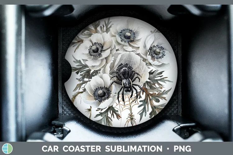 Halloween Spiderweb Flowers Anemone Car Coaster Sublimation