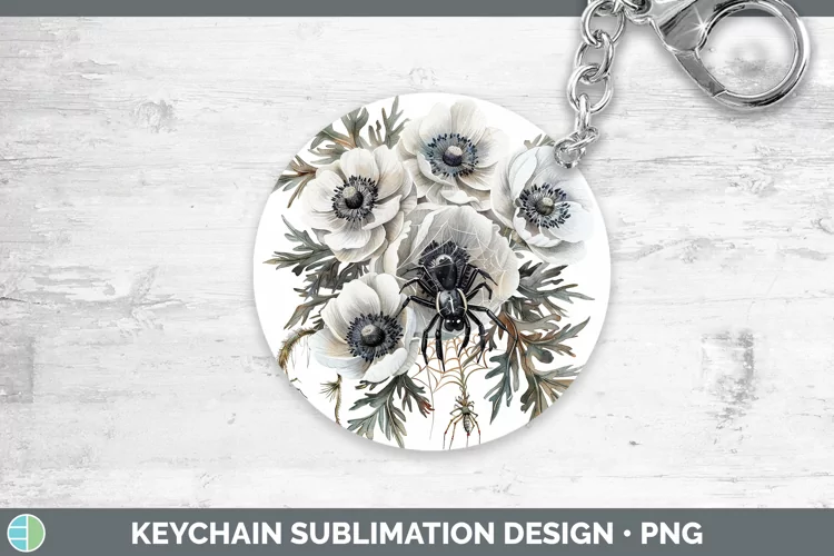 Halloween Spiderweb Flowers Anemone Keychain Sublimation Key
