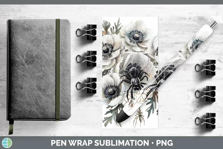 Halloween Spiderweb Flowers Anemone Pen Wrap Sublimation Epo