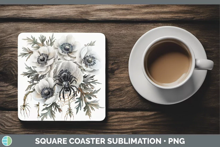 Halloween Spiderweb Flowers Anemone Square Coaster Sublimati