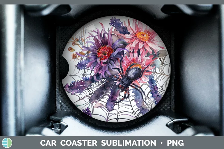 Halloween Spiderweb Flowers Aster Car Coaster Sublimation Co
