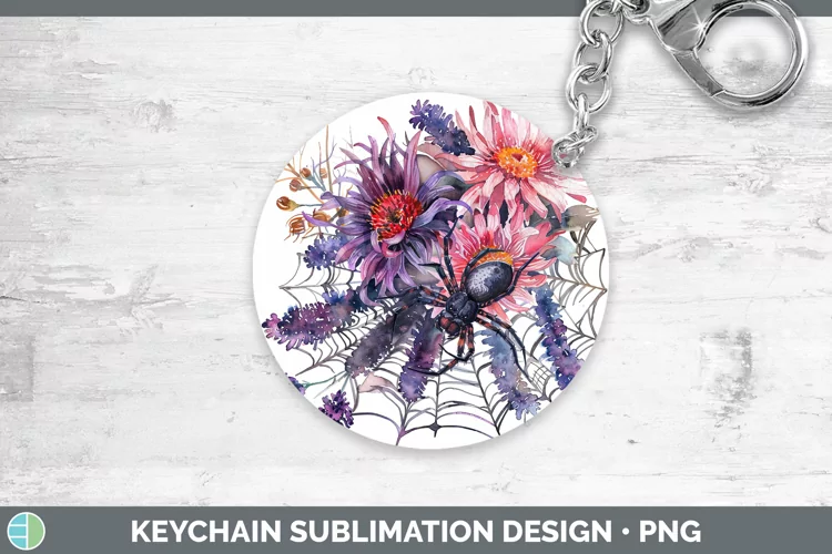 Halloween Spiderweb Flowers Aster Keychain Sublimation Keyri