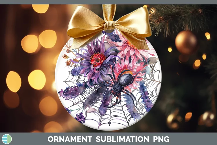 Halloween Spiderweb Flowers Aster Ornament Sublimation Baubl
