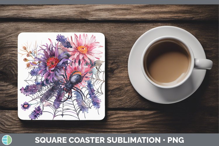 GorgeousHalloween Spiderweb Flowers Square Coaster design.