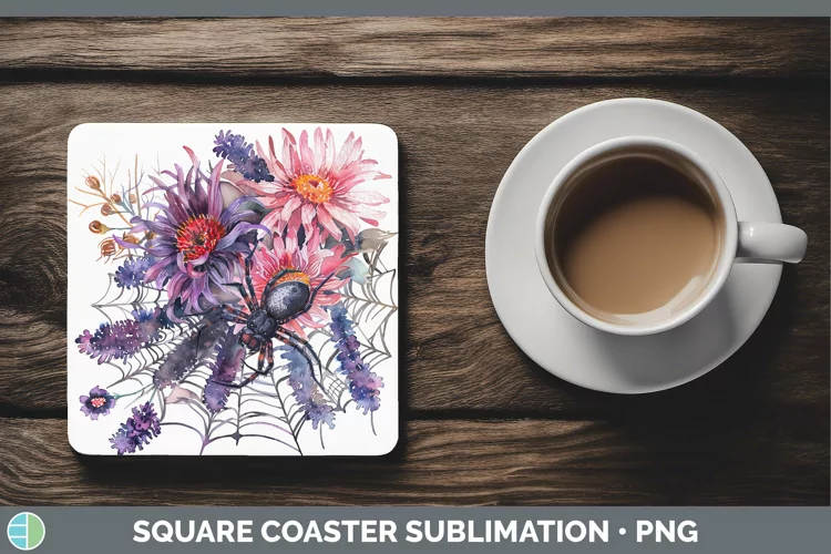 Halloween Spiderweb Flowers Aster Square Coaster Sublimation
