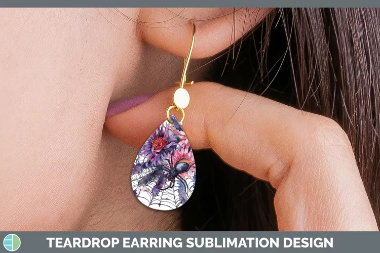 Halloween Spiderweb Flowers Aster Teardrop Earrings Sublimat