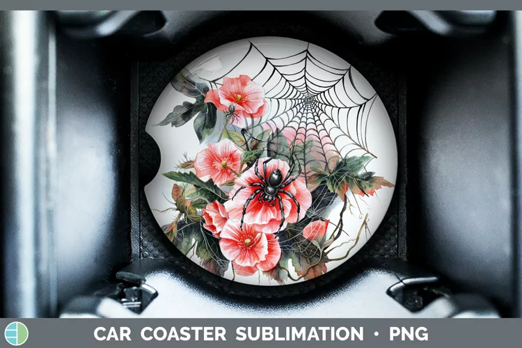 Halloween Spiderweb Flowers Begonia Car Coaster Sublimation