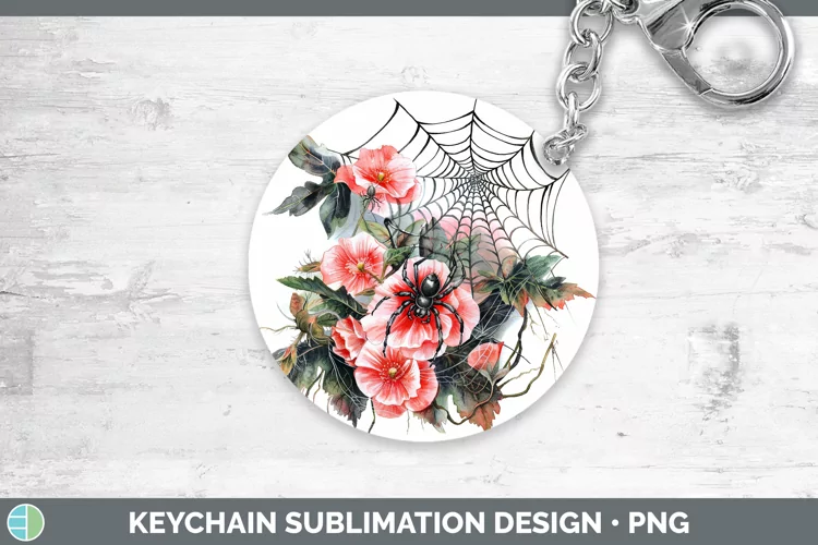 Halloween Spiderweb Flowers Begonia Keychain Sublimation Key