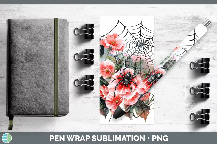 Halloween Spiderweb Flowers Begonia Pen Wrap Sublimation Epo