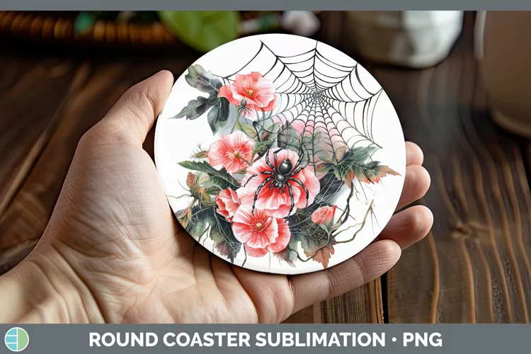 Halloween Spiderweb Flowers Begonia Round Coaster Sublimatio
