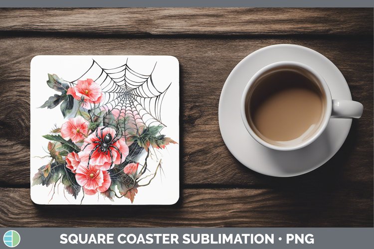 GorgeousHalloween Spiderweb Flowers Square Coaster design.
